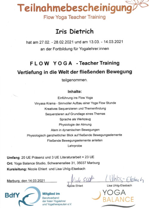 Flow Yoga-Zertifikat Iris Dietrich Naturerlebnis YOGA