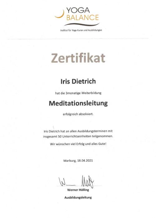 Meditations-Zertifikat Iris Dietrich Naturerlebnis YOGA