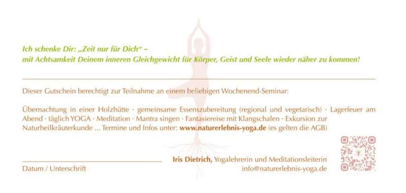 Geschenkgutschein für ein YOGA-Wochenende Rückseite